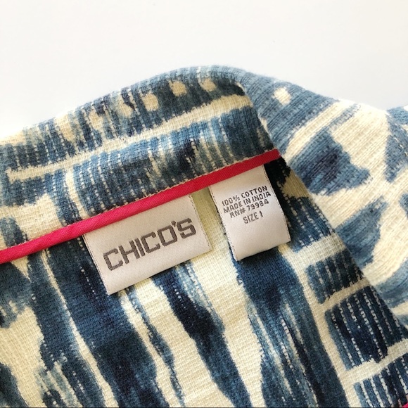 Chico’s Indigo Tribal Aztec Denim Jacket Size 1 - Picture 4 of 5